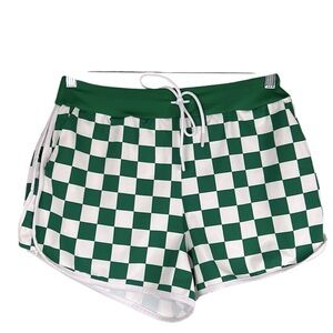80's Style Summer Drawstring Green & White Checked Summer Shorts Size XL